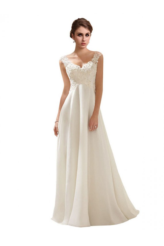 Sweep Train Sleeveless Soft Chiffon & Lace Ivory A-Line Wedding Dress Colchester