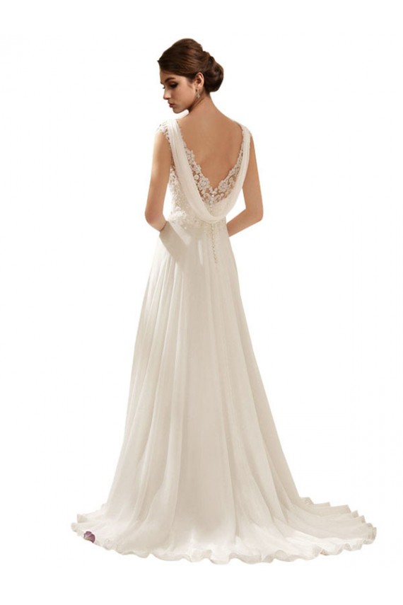 Sweep Train Sleeveless Soft Chiffon & Lace Ivory A-Line Wedding Dress Colchester