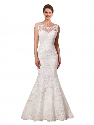 Chapel Train Long Sleeveless Lace Ivory Mermaid Sexy Wedding Dress Colchester