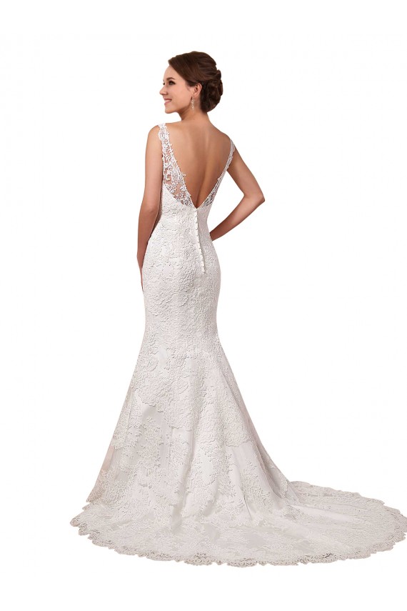 Chapel Train Long Sleeveless Lace Ivory Mermaid Sexy Wedding Dress Colchester