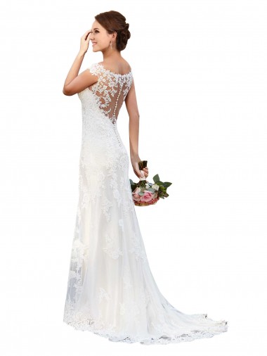 Chapel Train Sleeveless Lace White Sheath Sexy Wedding Dress Colchester