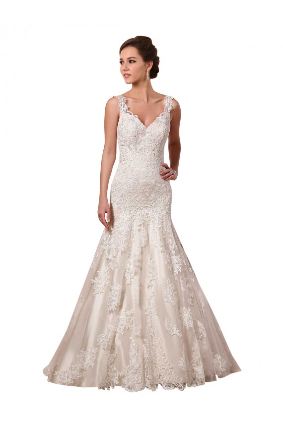 Chapel Train Sleeveless Tulle & Lace Ivory Mermaid Bridal Wedding Dress Colchester