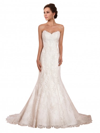 Chapel Train Sleeveless Lace Ivory Mermaid Sexy Wedding Dress Colchester