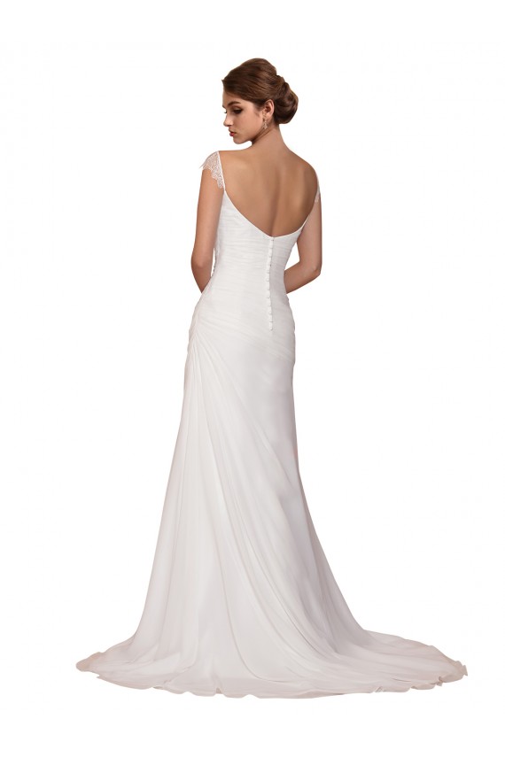 Chapel Train Sleeveless Soft Chiffon Ivory V-Neck Sheath Wedding Dress Colchester