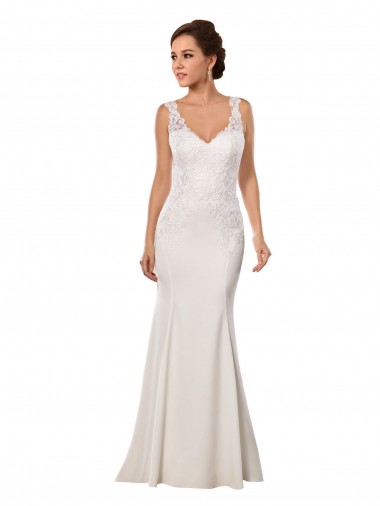 Chapel Train Sleeveless Lace & Stretch Crepe Ivory Mermaid Sexy Wedding Dress Colchester