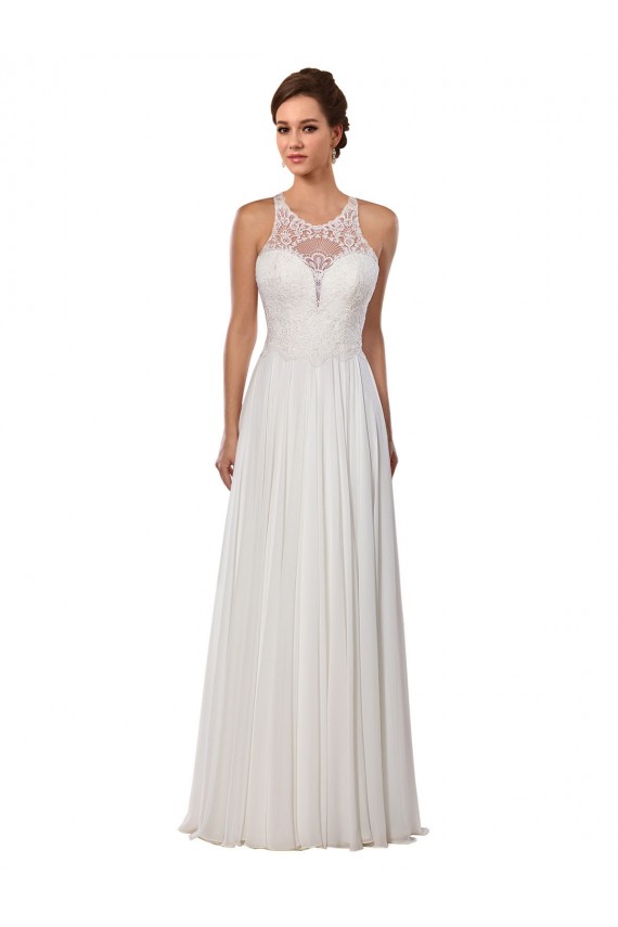 Chapel Train Sleeveless Soft Chiffon Ivory Illusion Neck Sheath Wedding Dress Colchester