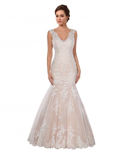 Chapel Train Sleeveless Lace Ivory & Champagne Mermaid Modern Wedding Dress Colchester