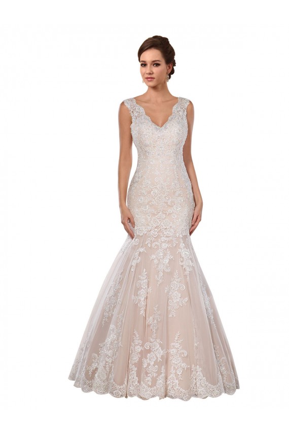 Chapel Train Sleeveless Lace Ivory & Champagne Mermaid Modern Wedding Dress Colchester