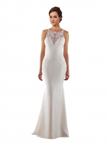 Sweep Train Sleeveless Lace & Stretch Crepe Ivory Mermaid Modern Wedding Dress Colchester
