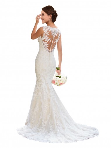 Chapel Train Sleeveless Lace White Mermaid Wedding Dress Colchester