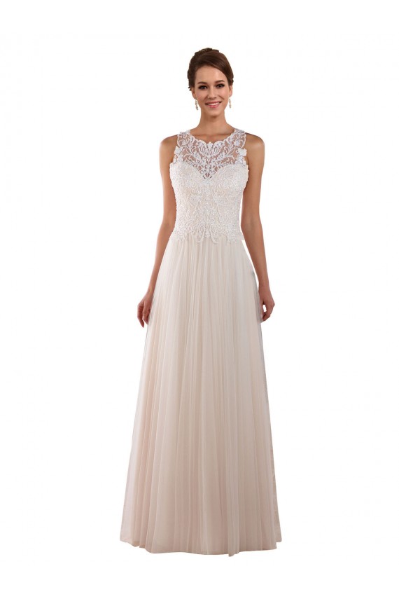 Chapel Train Sleeveless Tulle & Lace Ivory A-Line Boho Wedding Dress Colchester