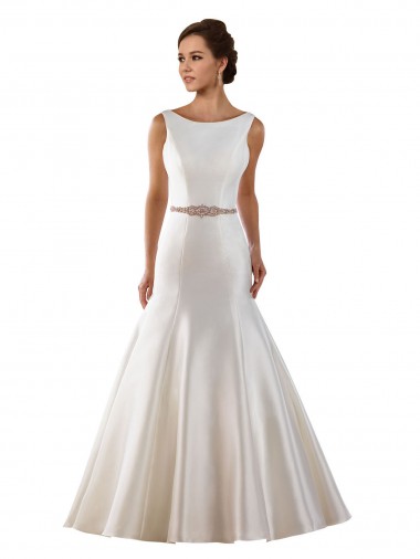 Chapel Train Sleeveless Satin Ivory Mermaid Modern Wedding Dress Colchester
