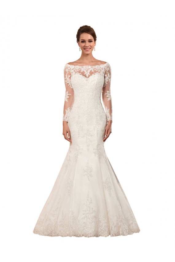 Chapel Train Long Sleeves Lace Ivory Mermaid Sexy Wedding Dress Colchester
