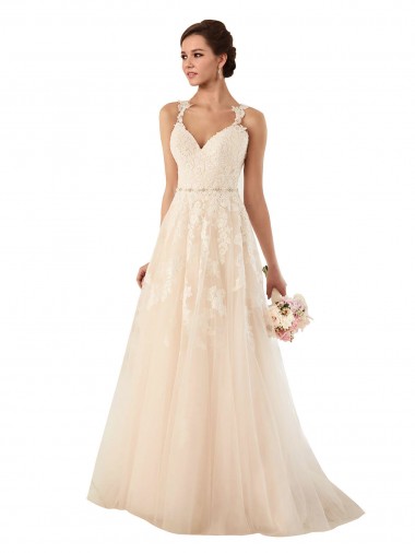 Chapel Train Sleeveless Tulle & Lace Ivory Sweetheart A-Line Wedding Dress Colchester