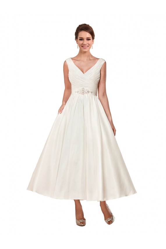 Ankle Length Sleeveless Satin Ivory A-Line Wedding Dress Colchester