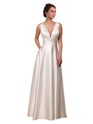 Chapel Train Sleeveless Satin Ivory A-Line Wedding Gowns Colchester