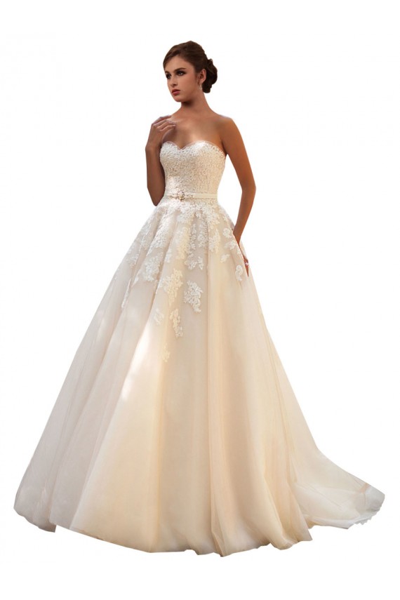 Chapel Train Sleeveless Tulle & Lace Ivory & Champagne Ball Gown Wedding Dress Colchester