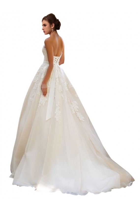 Chapel Train Sleeveless Tulle & Lace Ivory & Champagne Ball Gown Wedding Dress Colchester