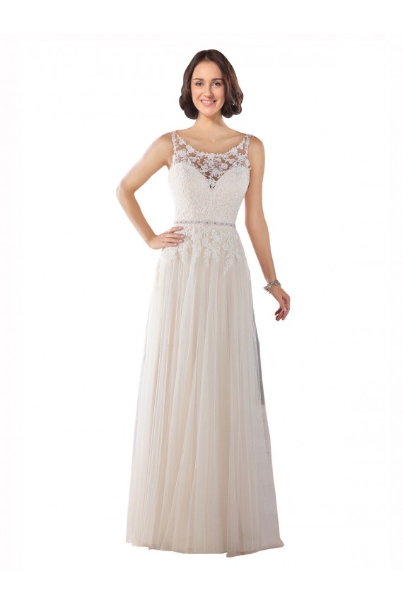 Sweep Train Sleeveless Tulle Ivory & Champagne A-Line Boho Wedding Dress Colchester