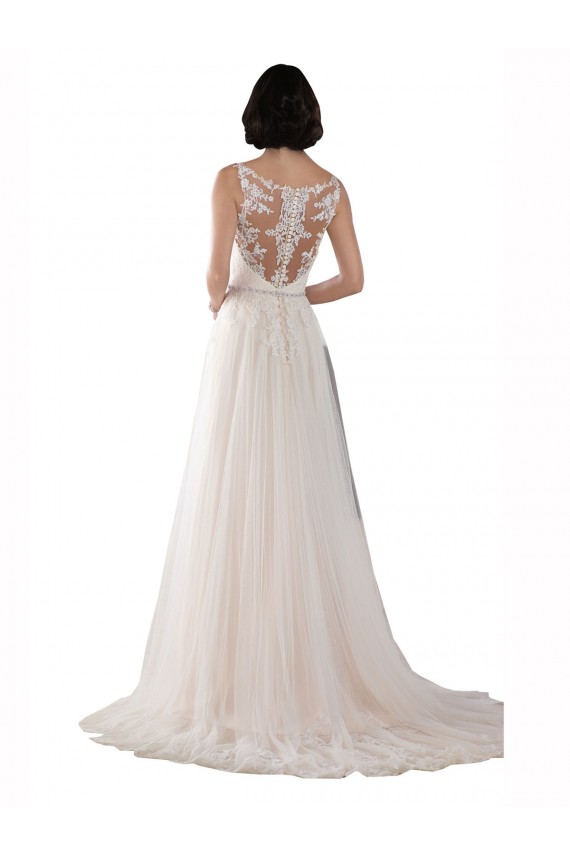 Sweep Train Sleeveless Tulle Ivory & Champagne A-Line Boho Wedding Dress Colchester