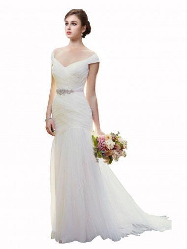 Chapel Train Sleeveless Tulle Ivory Mermaid Beach Wedding Dress Colchester