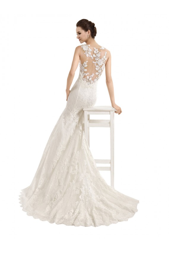Chapel Train Sleeveless Lace Ivory Illusion Neck Mermaid Wedding Dress Colchester
