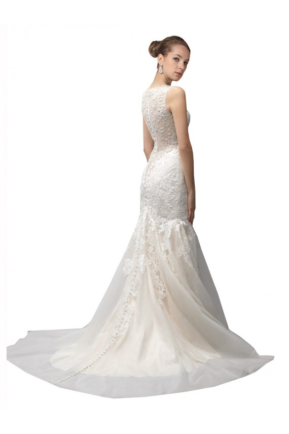 Sweep Train Sleeveless Tulle & Lace Ivory Mermaid Wedding Dress Colchester