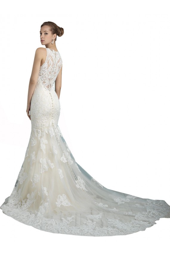 Chapel Train Sleeveless Tulle Ivory Illusion Neck Mermaid Beach Wedding Dress Colchester