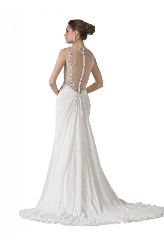 Chapel Train Sleeveless Soft Chiffon White Sheath Beach Wedding Dress Colchester