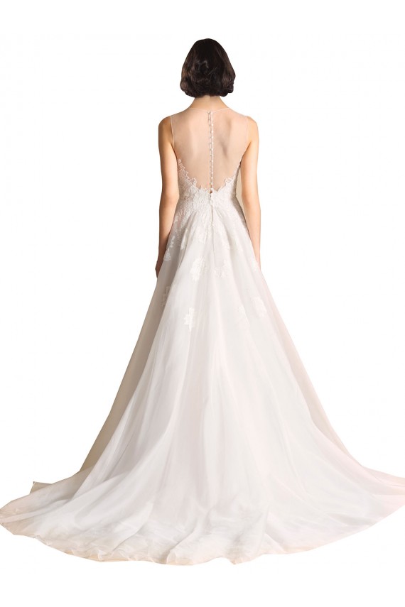 Chapel Train Sleeveless Tulle Ivory Illusion Neck A-Line Wedding Dress Colchester