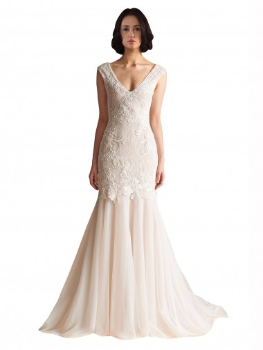 Sweep Train Sleeveless Tulle Ivory & Champagne Mermaid Wedding Dress Colchester