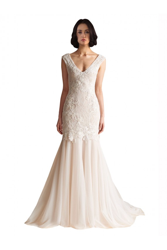 Sweep Train Sleeveless Tulle Ivory & Champagne Mermaid Wedding Dress Colchester