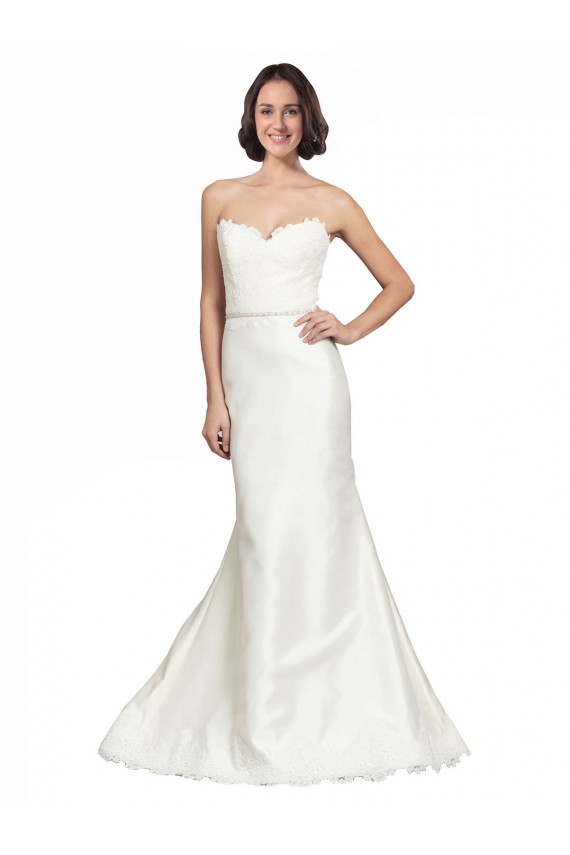 Chapel Train Sleeveless Satin & Lace Ivory Trumpet Bridal Dress Colchester