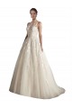 Chapel Train Sleeveless Tulle Ivory & Champagne Illusion Neck A-Line Wedding Dress Colchester