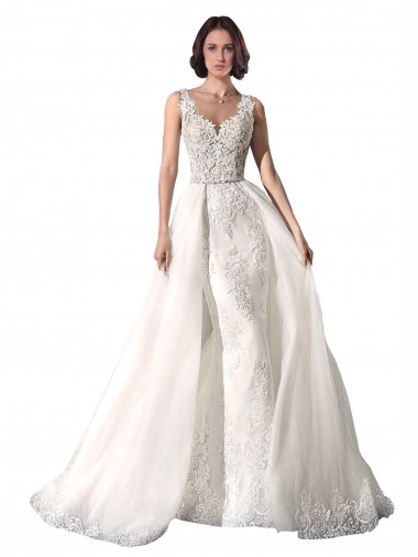 Chapel Train Sleeveless Tulle & Lace White Sweetheart Mermaid Wedding Dress Colchester