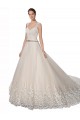 Chapel Train Sleeveless Tulle & Lace Ivory & Champagne Sweetheart A-Line Wedding Dress Colchester