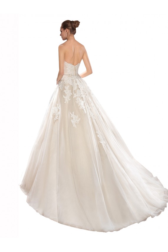 Chapel Train Sleeveless Tulle & Lace Ivory & Champagne Strapless A-Line Wedding Dress Colchester