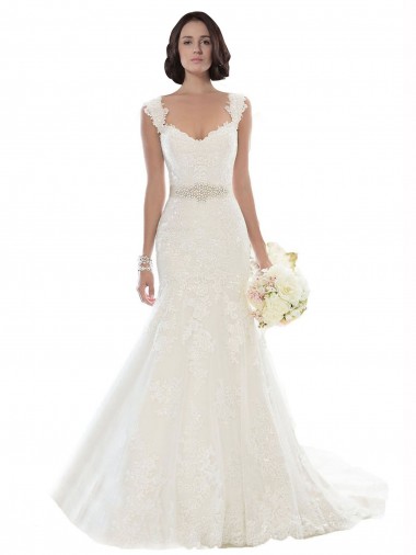 Chapel Train Sleeveless Lace White Mermaid Beach Wedding Dress Colchester