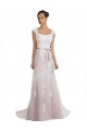 Sweep Train Sleeveless Tulle & Lace Ivory & Pink Mermaid Beach Wedding Dress Colchester