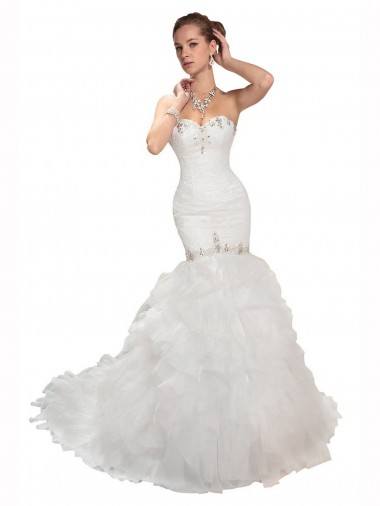 Chapel Train Sleeveless Tulle White Mermaid Wedding Dress Colchester