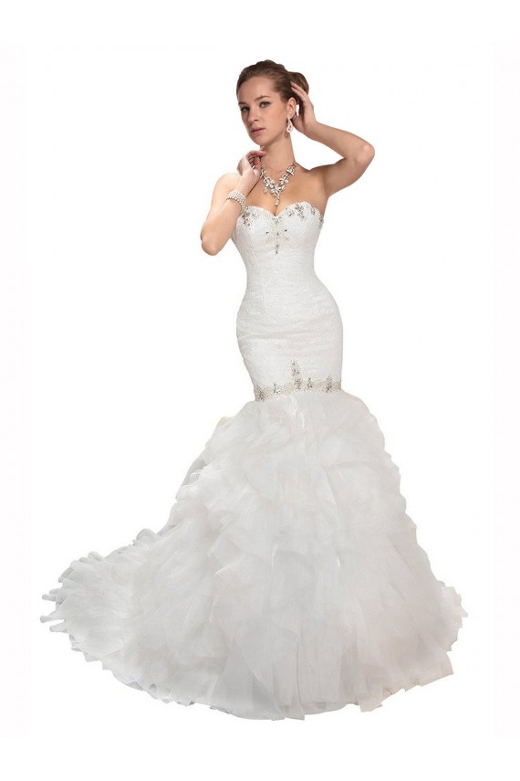 Chapel Train Sleeveless Tulle White Mermaid Wedding Dress Colchester