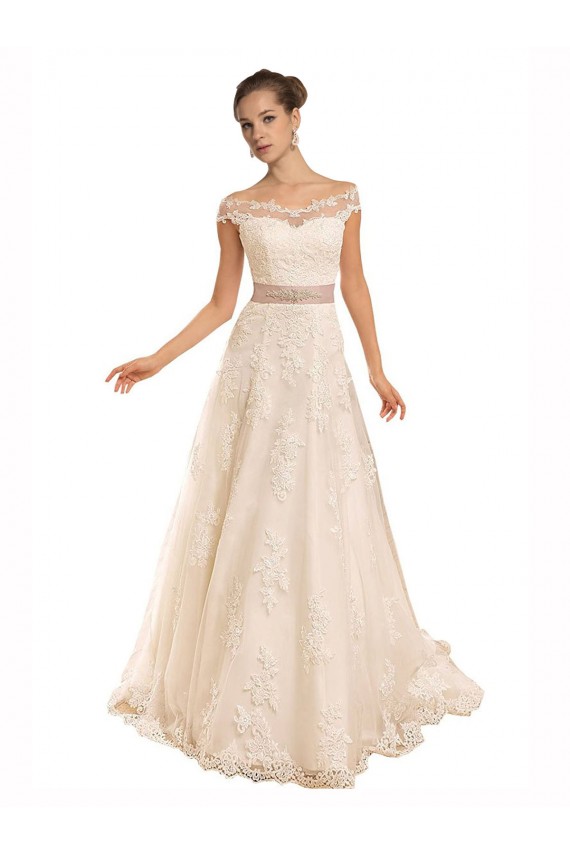 Chapel Train Sleeveless Lace Ivory A-Line Beach Wedding Dress Colchester