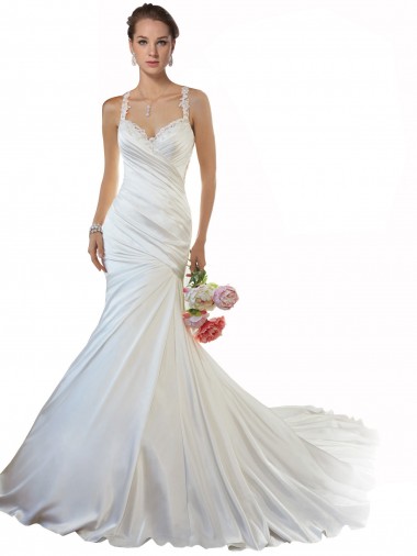 Chapel Train Sleeveless Satin Ivory Mermaid Beach Wedding Gowns Colchester