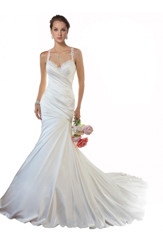 Chapel Train Sleeveless Satin Ivory Mermaid Beach Wedding Gowns Colchester