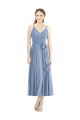 Tea Length Sleeveless Soft Chiffon Dusty Blue A-Line Bridesmaid Dress Colchester
