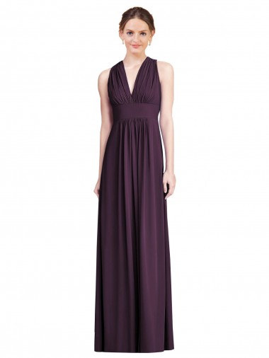 Long Sleeveless Soft Chiffon Grape V-Neck A-Line Bridesmaid Dress Colchester