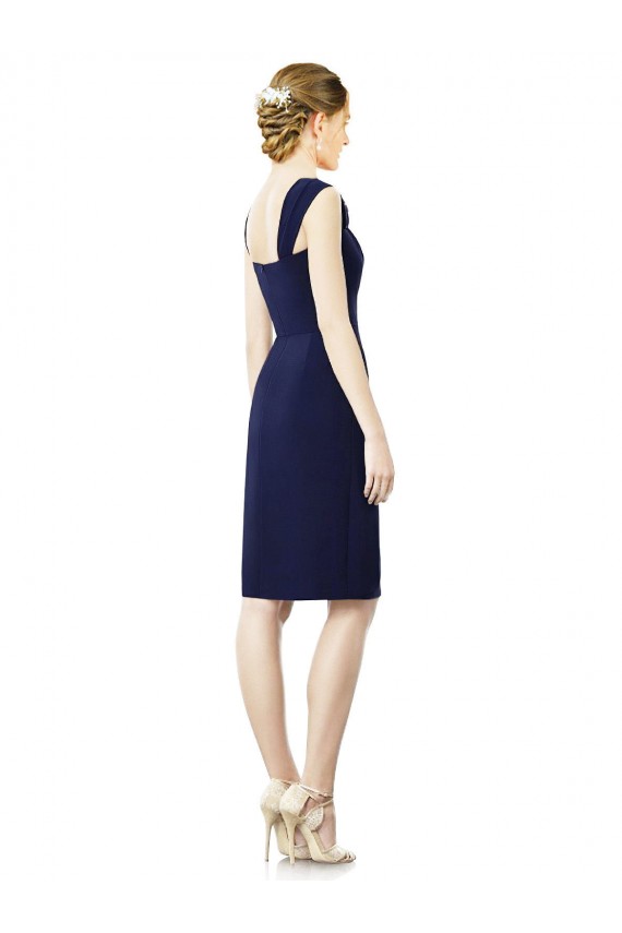 Knee Length Cap Sleeves Soft Chiffon Dark Navy Sheath Bridesmaid Dress Colchester