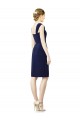 Knee Length Cap Sleeves Soft Chiffon Dark Navy Sheath Bridesmaid Dress Colchester