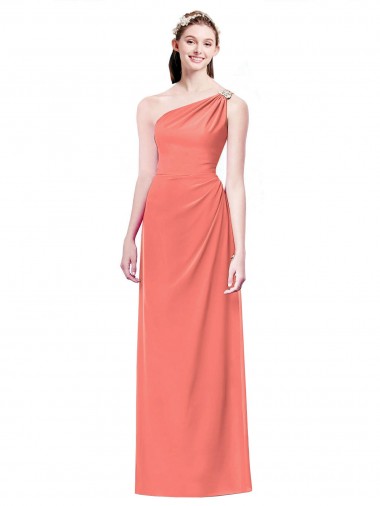 Long Sleeveless Soft Chiffon Coral One Shoulder A-Line Bridesmaid Dress Colchester