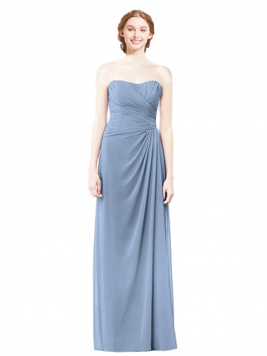 Long Sleeveless Chiffon Dusty Blue A-Line Formal Dresses / Bridesmaid Dresses Colchester
